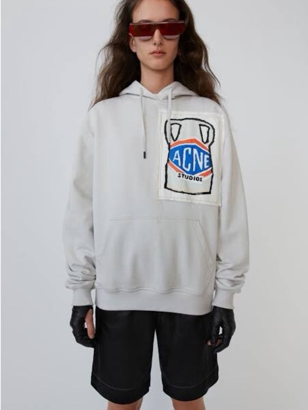 Acne Cream Hoodie with Multicolor Logo Patch